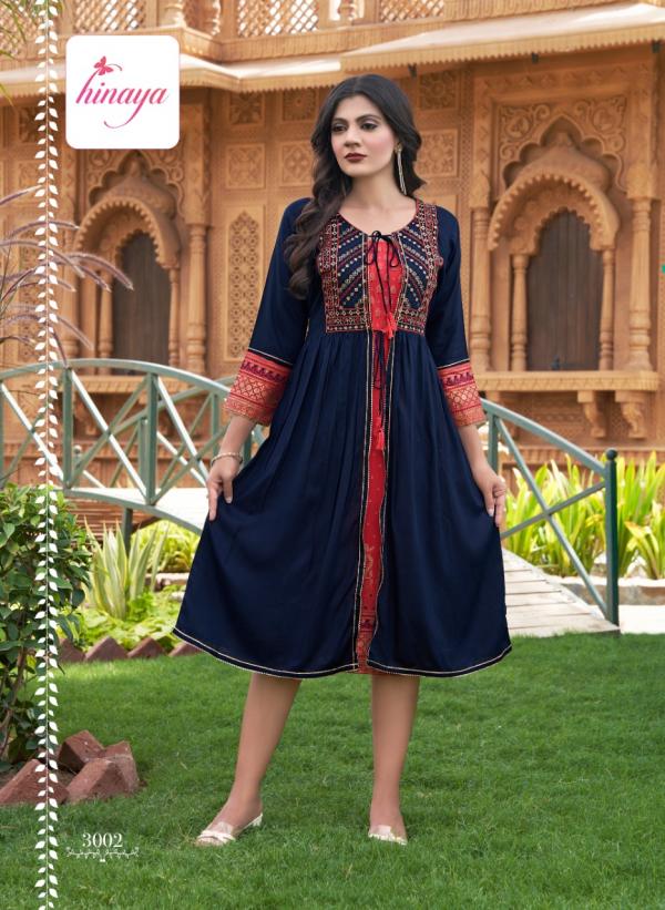 Hinaya Anaisha Rayon Designer Embroidery Kurti Collection